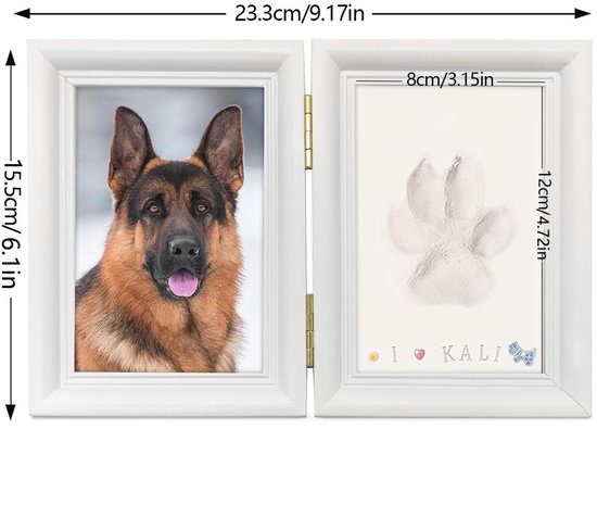 Grote Pootafdruk Frame voor Hond of Kat - Zachte Klei Kit en Houten Wit Foto Frame van Pawprints — afbeelding 4