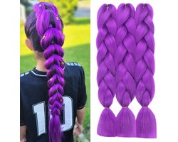 Ynkkvre - Braiding Hair - Box Braids - haarextensies - vlechthaar - 24 Inch Braids - Neon Lime Colour & Yaki Texture For Long Box Braids Crochet Hair Senegalese Twists - 3 Pcs - Kids Girls Women Paars