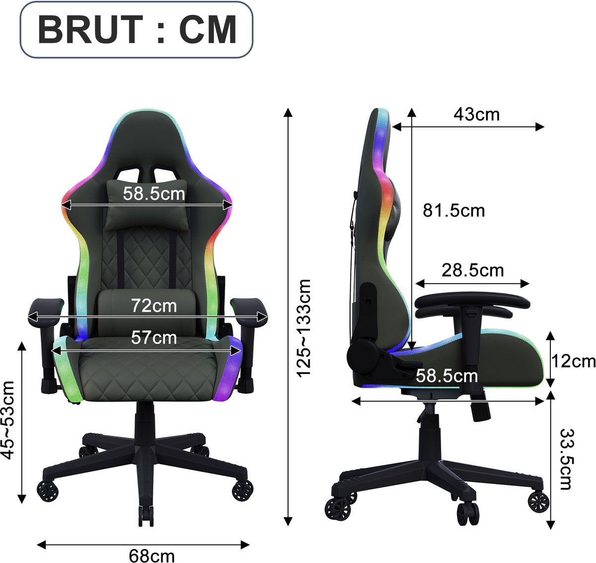 Foshan Jeri Gamingstoel LED met Verstelbare Rugleuning - afbeelding 2
