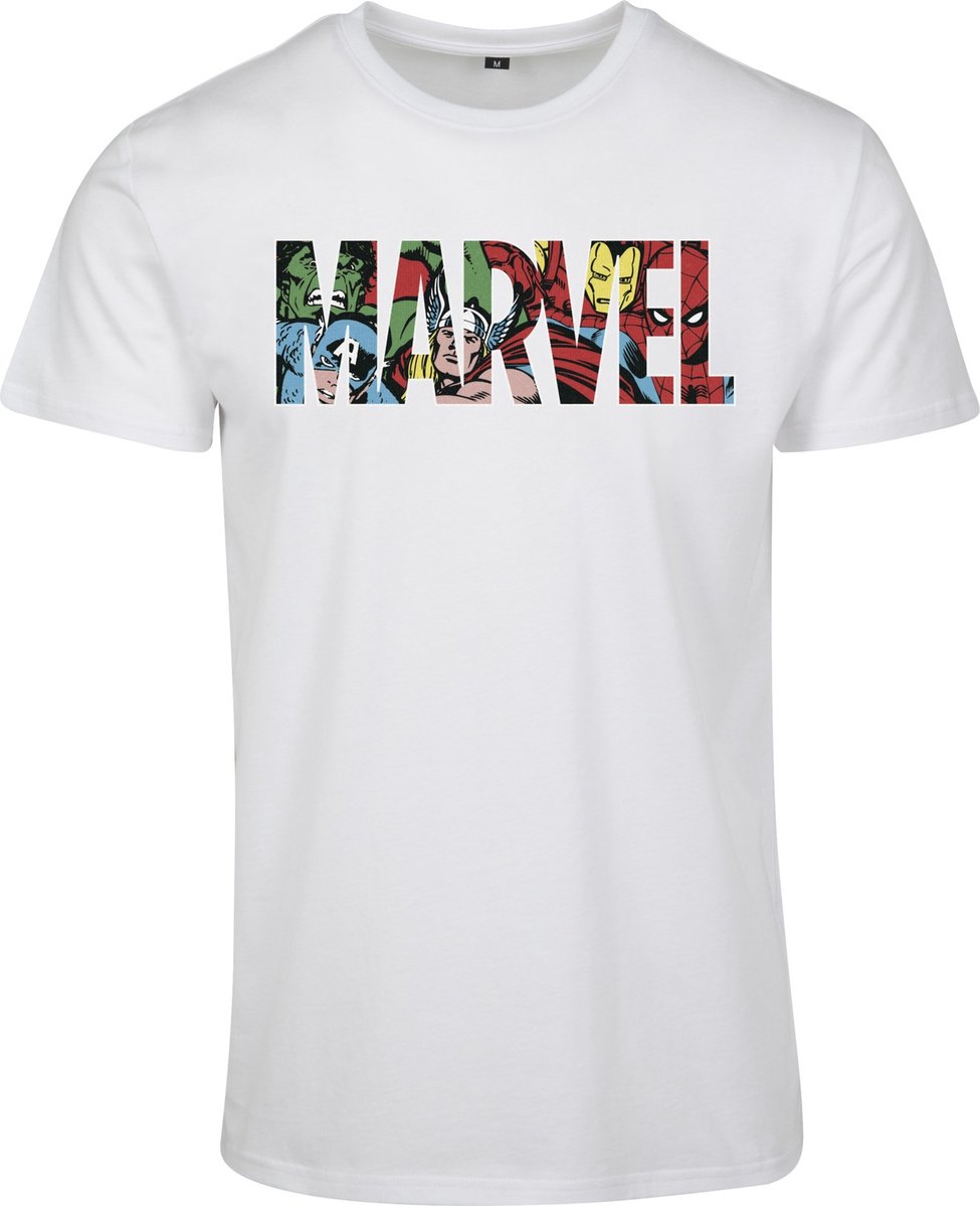 Merchcode - Marvel Logo Character Heren Tshirt - XS - Wit