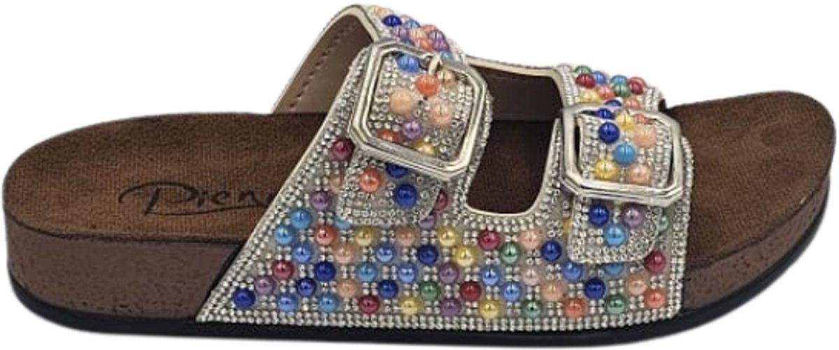 Berussa-Pienn Luxury-Dames Sloffen- Dames Slippers - Luxe Glinsterende Stenen - Dubbele Gesp - Anatomisch Voetbed -Zachte zool- Maat 36-40 - Handgemaakt in Turkije