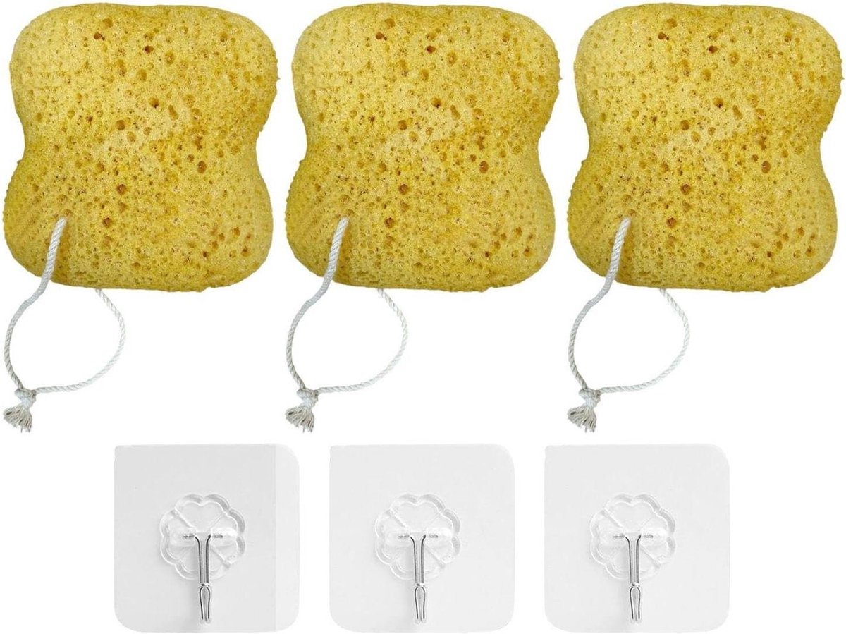 Badkamerspons voor Peeling en Douche - Set van 3 Sponsen en Lijmhaken