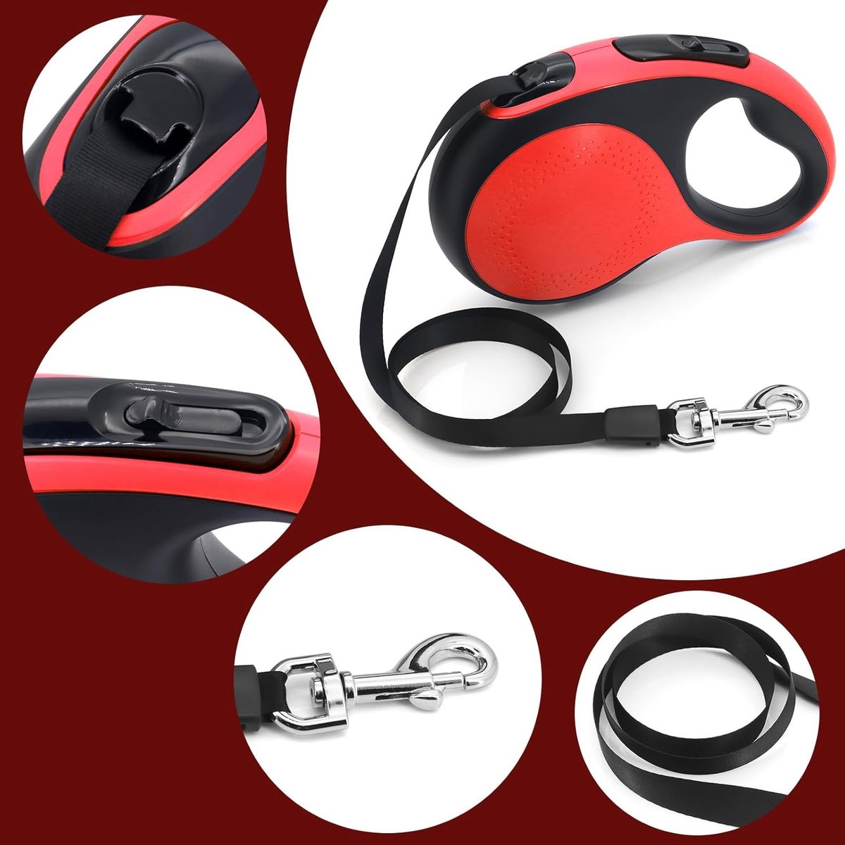 Sander Shop 8 m lange intrekbare hondenriem met poepzakhouder, zwaar belastbare huisdierriem - duurzame automatische uitschuifbare hondentrainingslijn met schijnwerper,Rood thumbnail 4