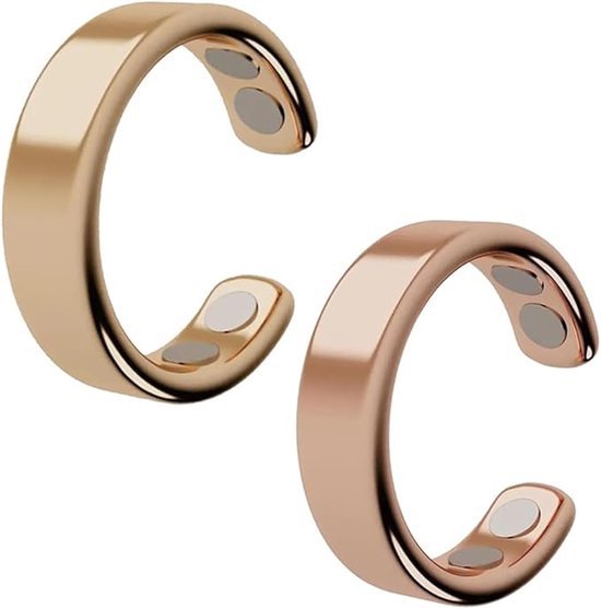 Ring, set van 2 vitale ringen, menopauze, magnetische ring, dames, verstelbaar, comfortabel, open ontwerp voor elke vinger,Goud + Roségoud