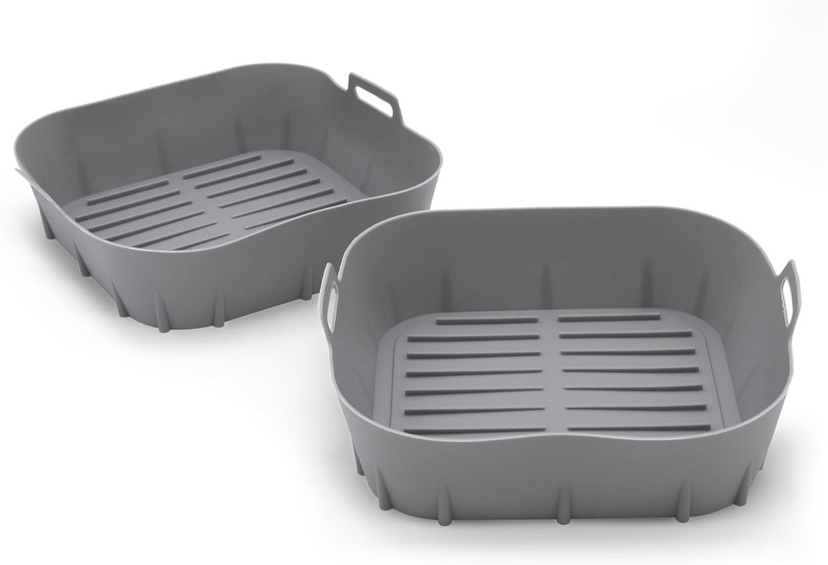 Set van 2 Rechthoekige Siliconen Airfryer Manden - Herbruikbaar & BPA-vrij - Bakvorm voor Heteluchtfriteuse en Oven