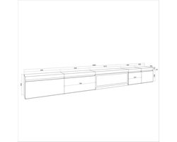 TV-meubel met elektrische haard XXL 368 cm – Urbanhome GlowFire – Hangend lowboard zwart – LED 3D open haard – Modern wandmeubel woonkamer en eetkamer