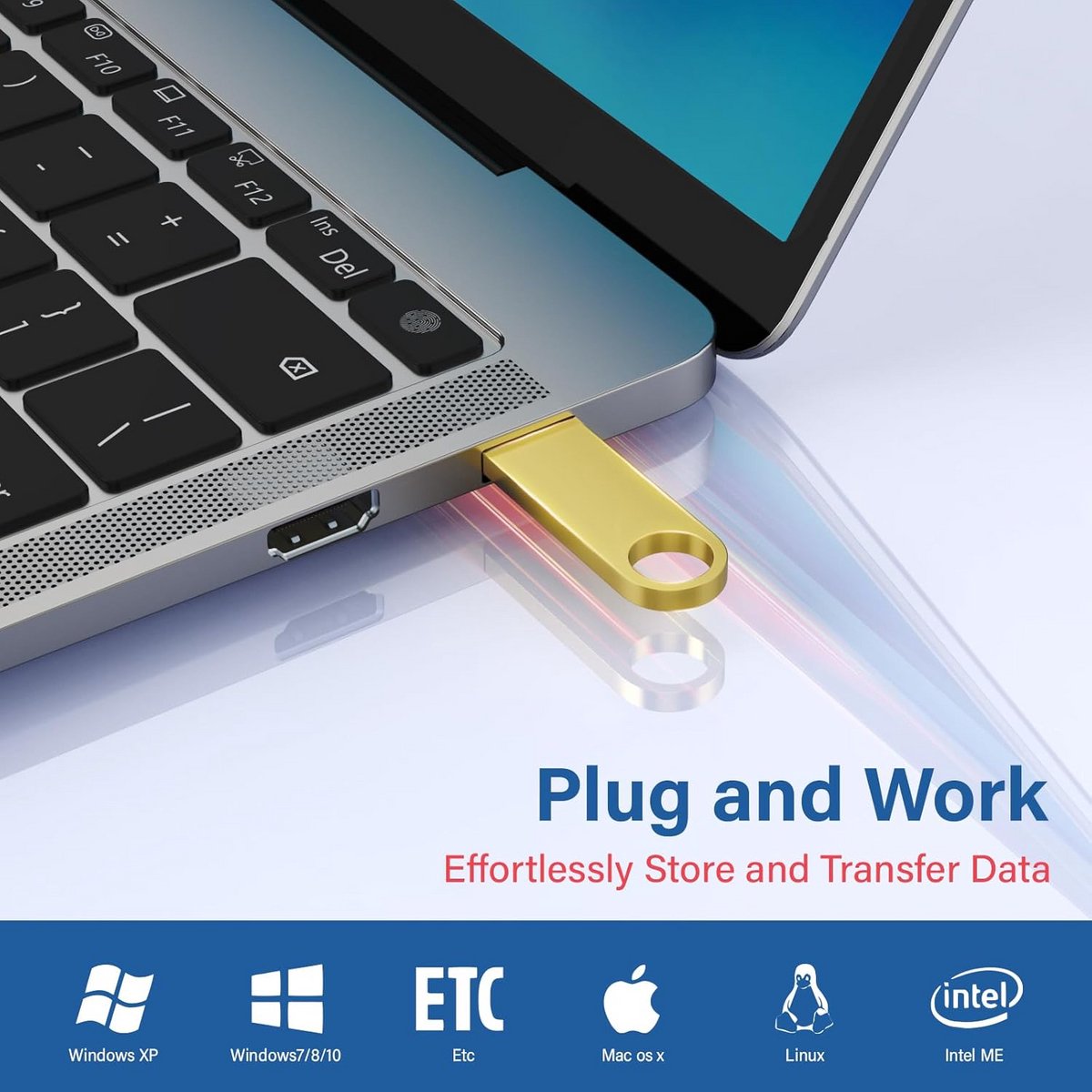 20x USB Stick 16GB - Metalen USB 2.0 Geheugenstick met Sleutelhanger (Goud)