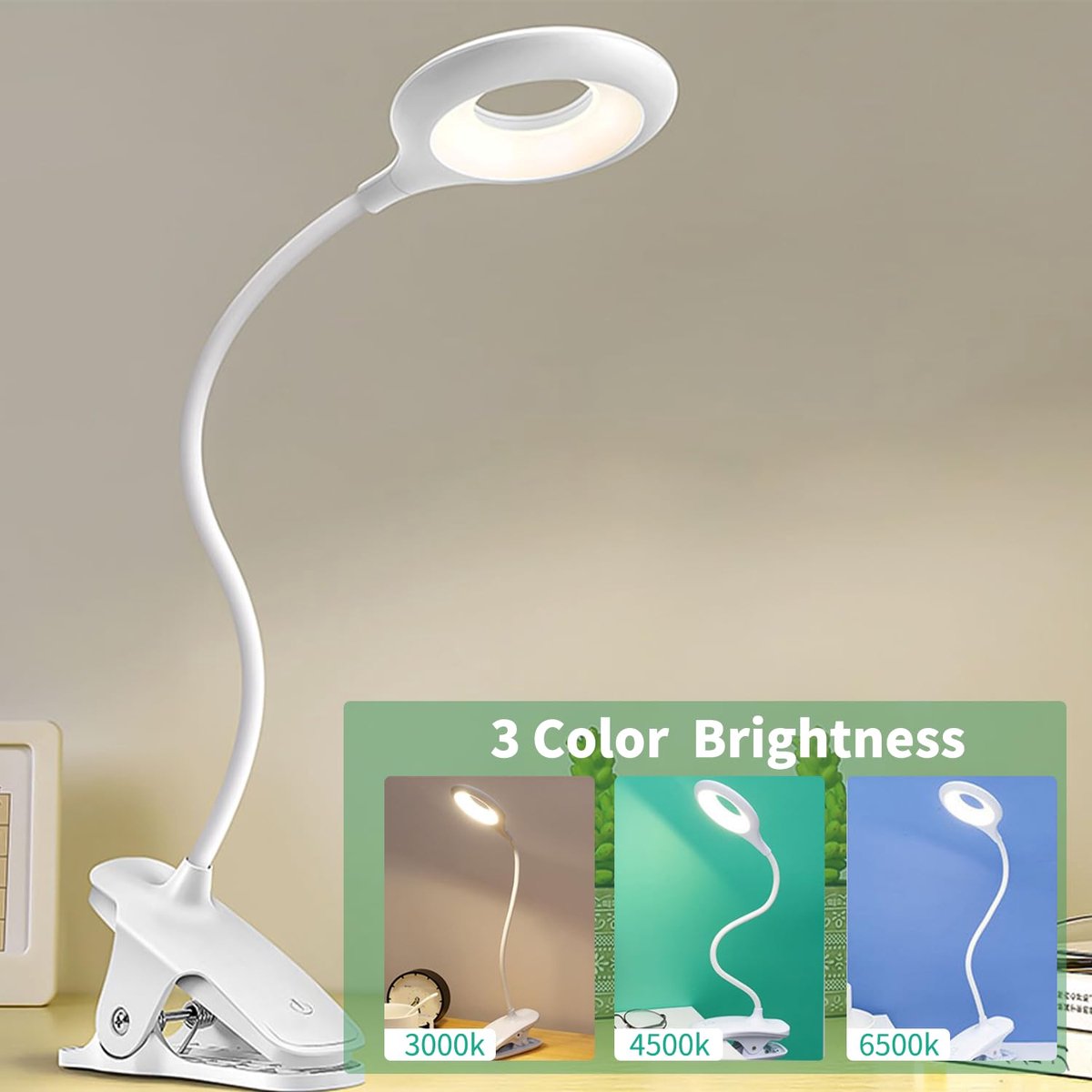 Oplaadbare LED Bureau Lamp Clip - Dimbaar & 3 Kleurtemperaturen - Ideaal Als Studielamp, Leeslamp, Slaapkamerlamp of Make-up Spiegelverlichting