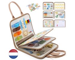 Intellikids Busy Board – Montessori Activiteitenboek – Nederlands – Dinosaurus Beige – Alfabet, Cijfers, Vormen & Motoriek