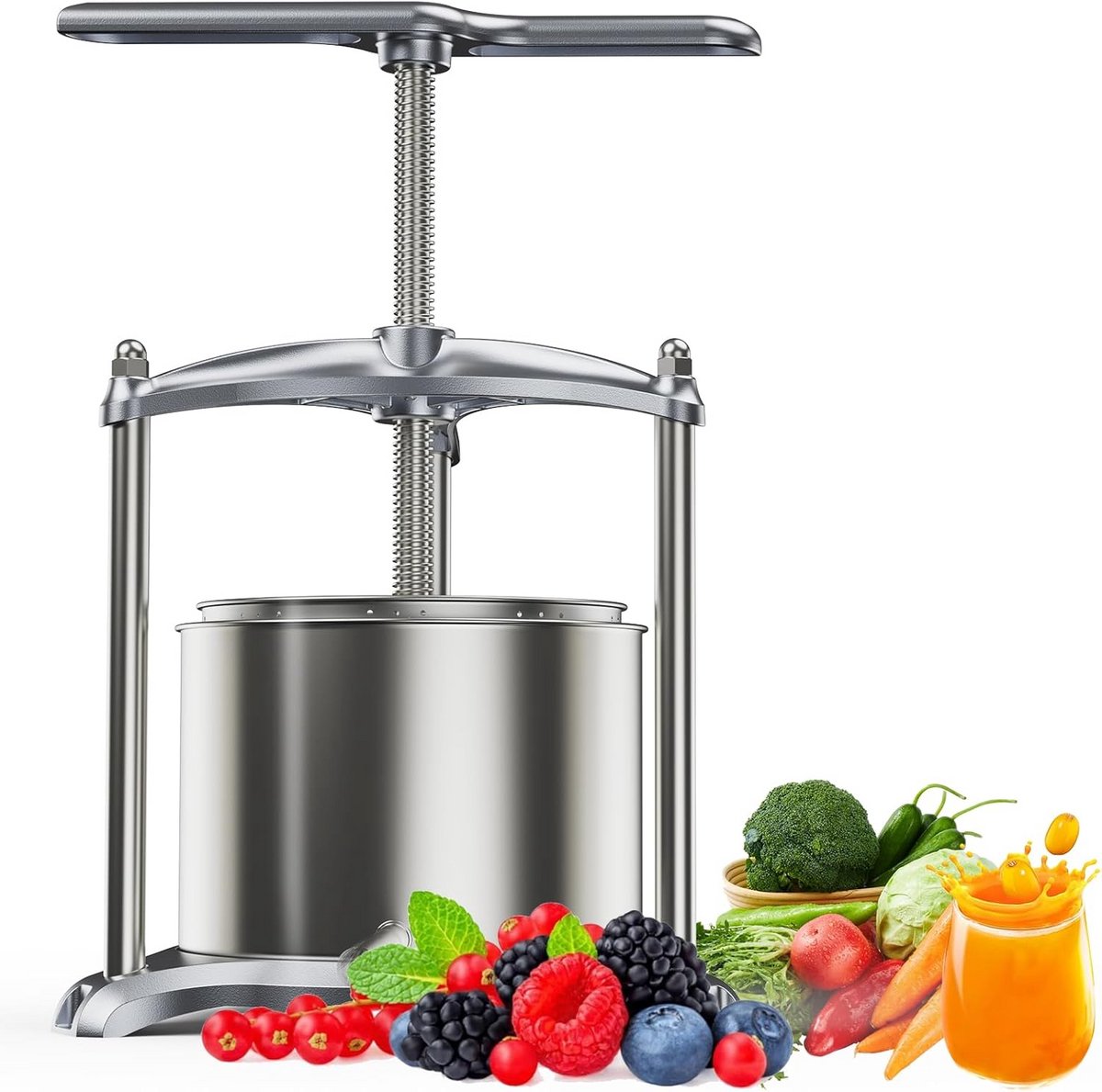 Handpers voor Wijn, Sap en Zacht Fruit - 6 Liter Aluminium Pers