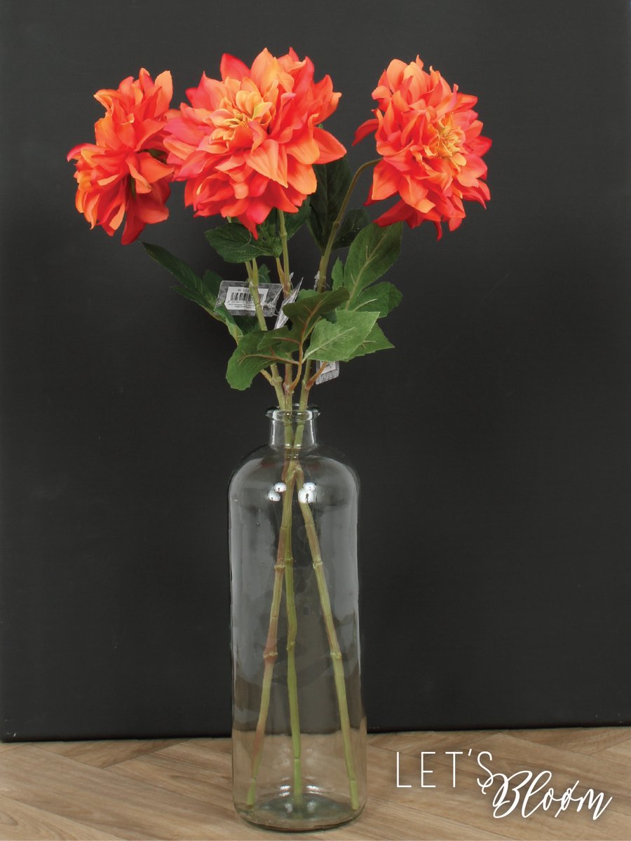 Let's Bloøm | Dhalia | 3 stuks | Kunstbloem | Oranje | Kunsttak | Zijdebloem | Bloemen | WK | Nederlands elftal| Nederland | Oranje legioen |