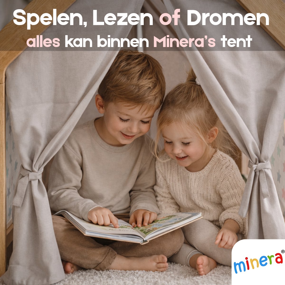 Minera® Tipi Tent - Speeltent - Meisjes - Binnen Speelgoed - Speelhuisje voor Kinderen - Houten Kinderhuisje - Kindertent vanaf 1 tot 7 Jaar - Wit met Roze — afbeelding 5