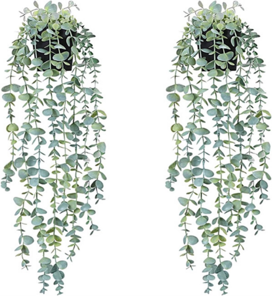BOG Set Van 2 Kunstplanten Met Hangpot - Groene Nep Eucalyptus En Klimop Planten - Decoratie Voor Woonkamer - Kantoor - Balkon - Bureau - Muur GROENTE