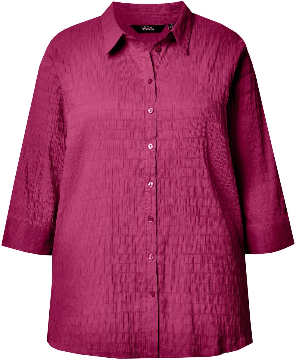Ulla Popken - Dames - Blouse bubble-kwaliteit overhemdkraag 3/4-mouwen - Magnoliarood - Maat 46+