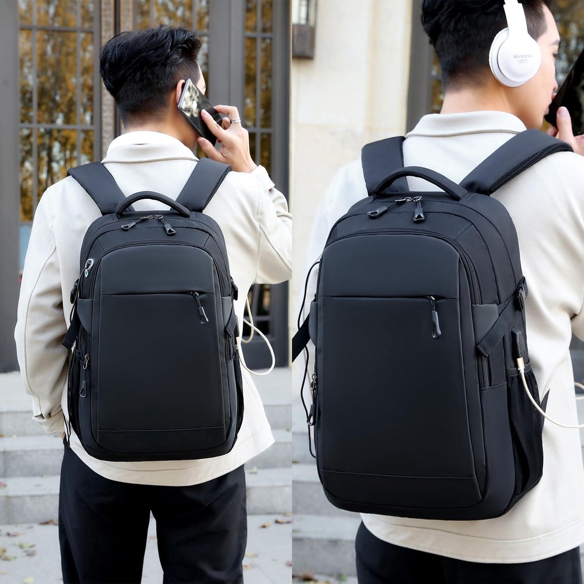 Laptop Rugzak - Reis tas - Dagelijks Gebruik - Geïntegreerde USB poort - 15 inch laptop - Zwart thumbnail 8