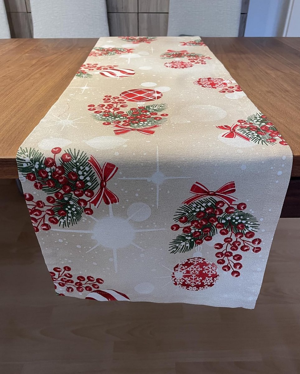 Feestelijk Tafelkleed Kerst met Goud Effect Lurex Shabby Chic Beige 30 x 180 cm