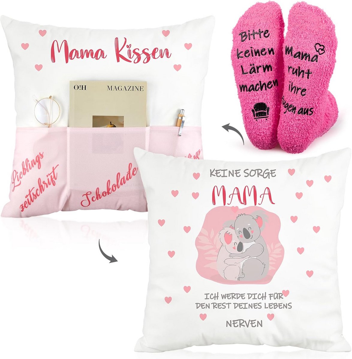Geschenkset Kussenhoes met Sokken voor Moederdag - Knuffelzachte Pluche