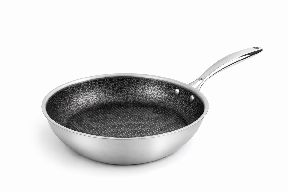 koekenpan Ø 28cm - Honinggraat Anti-Aanbaklaag - RVS - Inductie - universeel bruikbaar - PTFE en PFAS vrij