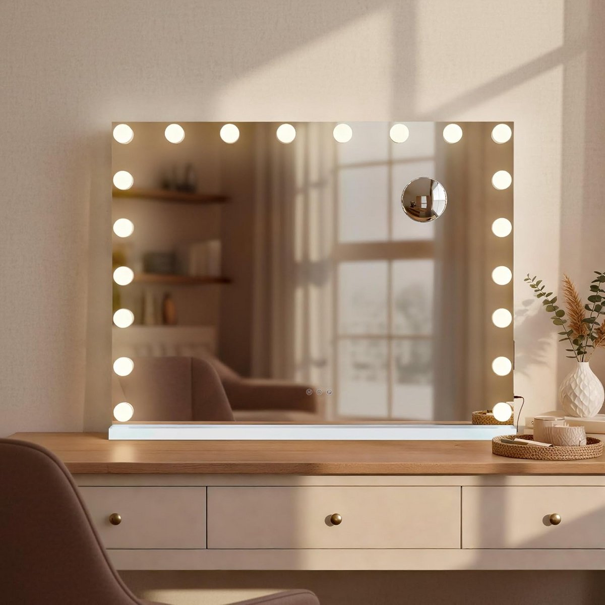 Verlichte make-up spiegel met 10x vergroting en dimbare LED-verlichting
