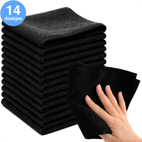 Microvezel vaatdoekjes - 14 stuks - 30x30cm - Geschikt voor raam en ruiten - Auto poetsen - Poetsdoek - Microfiber - Droogdoek schoonmaak - Zwart - LUFT