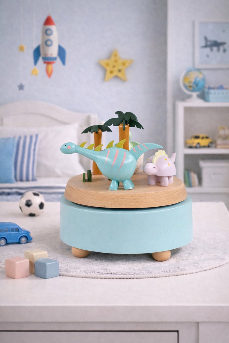 Bébli - Muziekdoos - Wooden Music Box Dinosaurus - Melody: 'Small world' - Het perfecte cadeau voor een verjaardag of babyshower