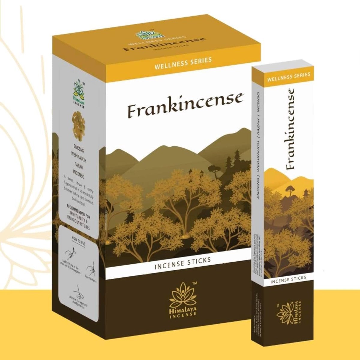 Himalaya Wierook Frankincense 12 x 15 g - Olibanum Wierook | Wellness Serie | Handgerold & Natuurlijk | Voor Meditatie, Ontspanning, Gebed & Aromatherapie met Kajal Sticker