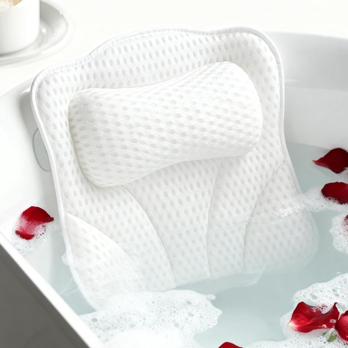 Luxe Badkussen Hoofd en Neksteun voor Ultiem Ontspanning - 4D Ademend, Wit