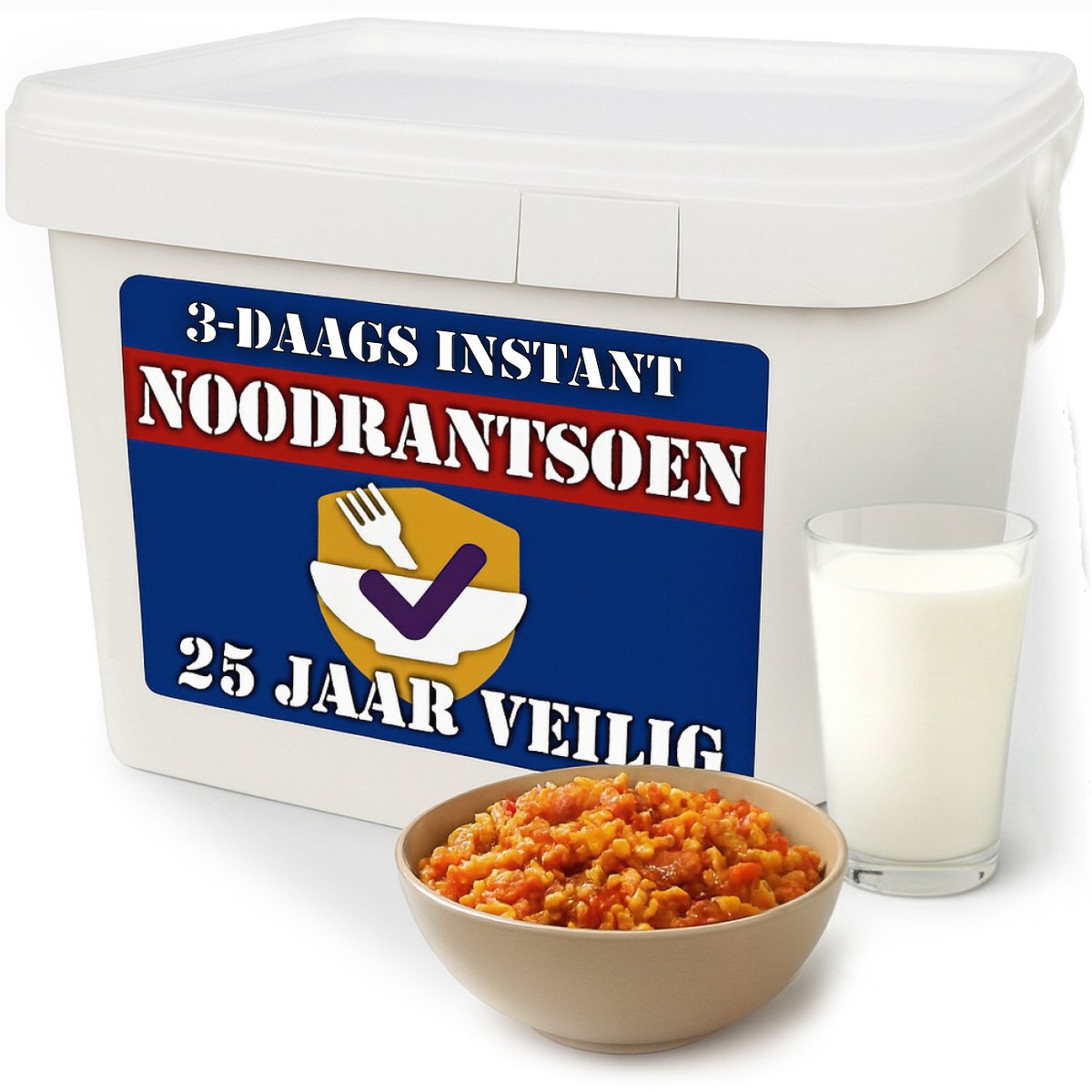 Cover van Noodpakket voor Thuis - Overlevingspakket Oorlog - 3 daags Voedselpakket - Denk Vooruit Overheid - Survival Set & Kit - Nood Ton met Eten en Drinken - Noodrantsoen & Prepper Voeding - Droogvoedsel Pakket 20 tot 25 Jaar Lang Houdbaar