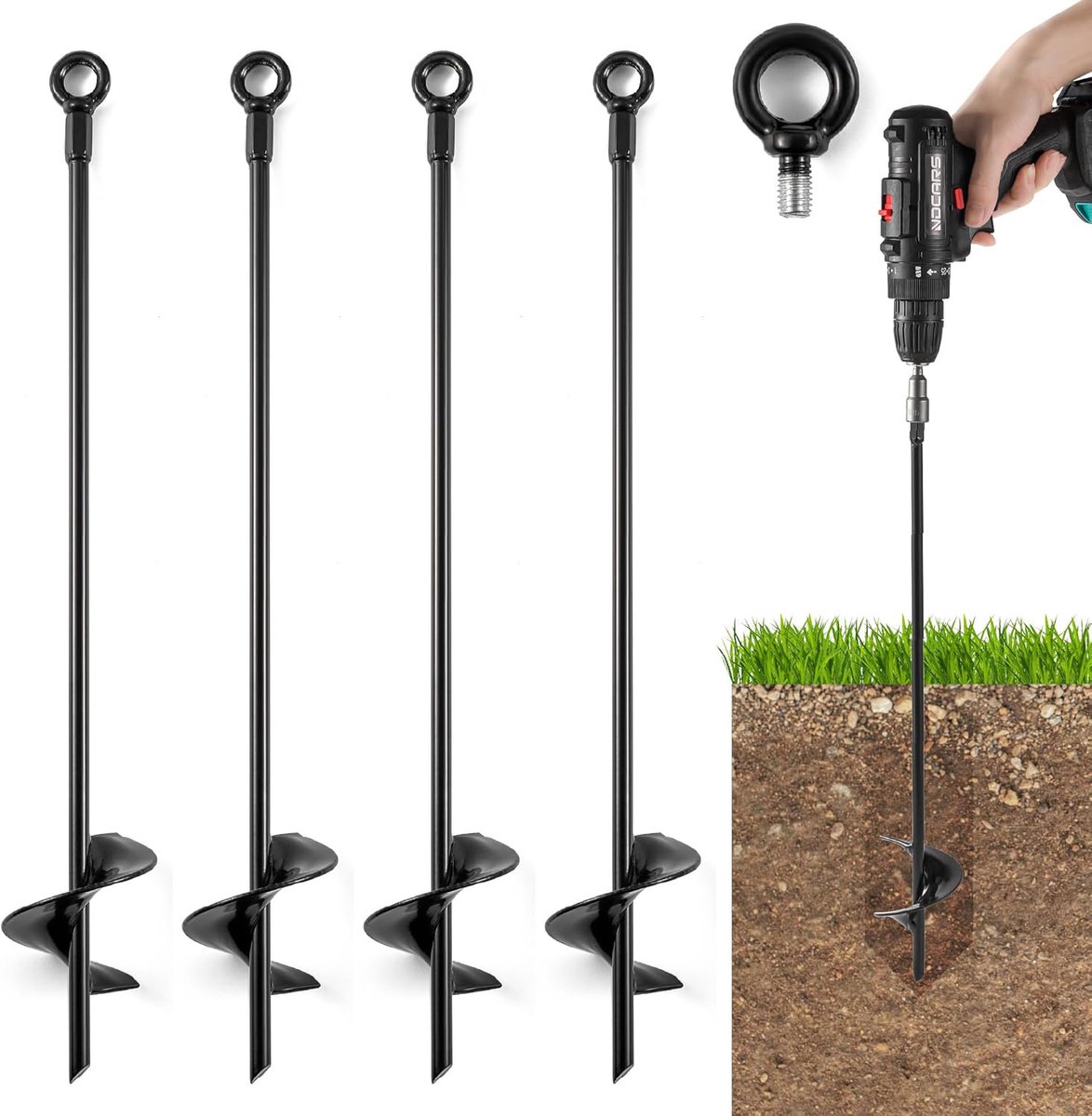 4 stuks 46 cm grondankers voor zware omstandigheden bij harde wind - grondpennen met schroefbevestiging voor stacaravans, schommels, tenten, carports en tuinhuisjes