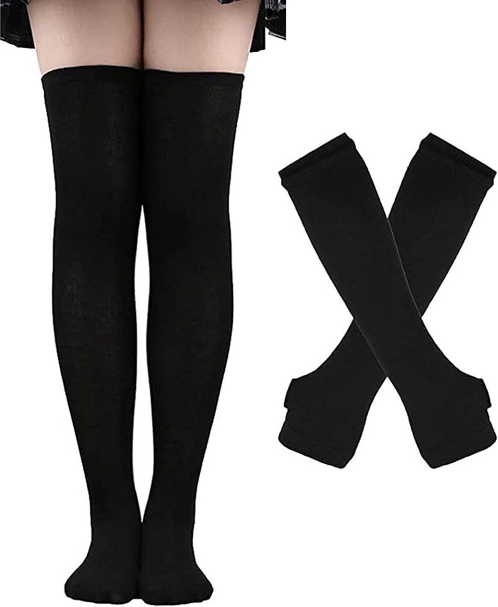 Set: Gestreepte Kniekousen, Armwarmers en Vingerloze Handschoenen voor Dames