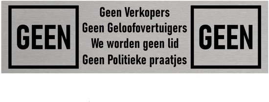 CombiCraft Aluminium deurbordje Geen verkopers, geloofovertuigers enz. 165x45mm - per stuk