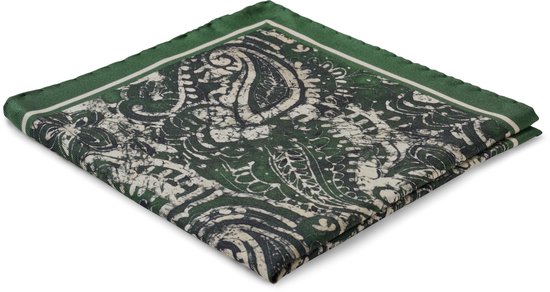 Virtuo | Pochette de costume en soie à motifs cachemire vert foncé