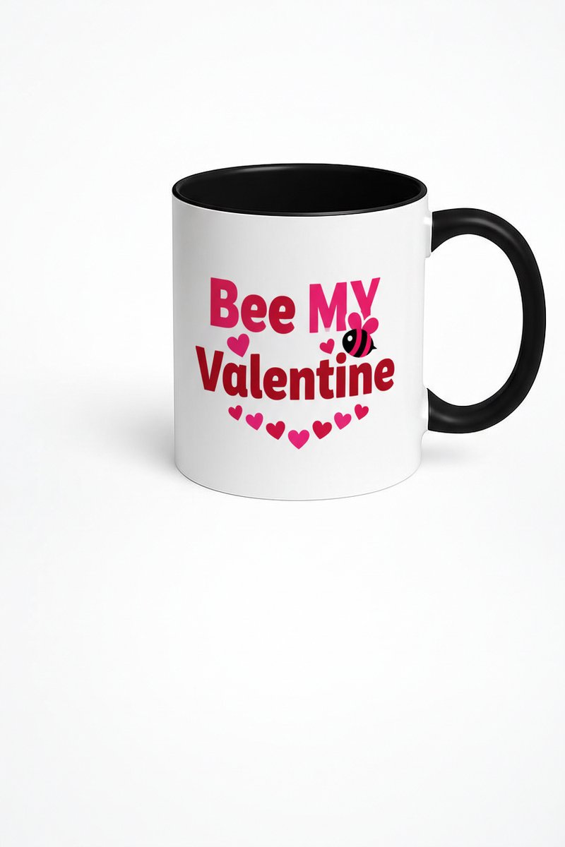 Valentijn Mok 'Bee My Valentine' met Liefdevol Bijtje en Harten - Uniek Keramisch Cadeau