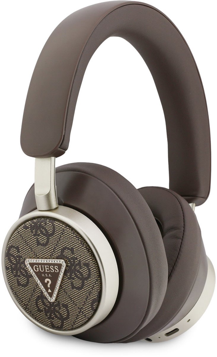 Guess Bluetooth Koptelefoon - ENC - PU Leather met opbergdoos - 4G Triangle Logo - Bruin
