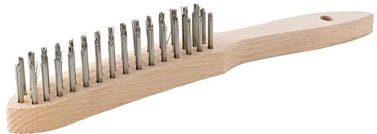 Draadborstel met houten steel en roestvrijstalen kragdraden