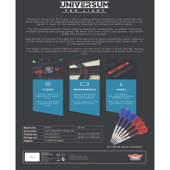 Bull's Universum Pro L Softtip Board Blue/Red van Bull's — afbeelding 2