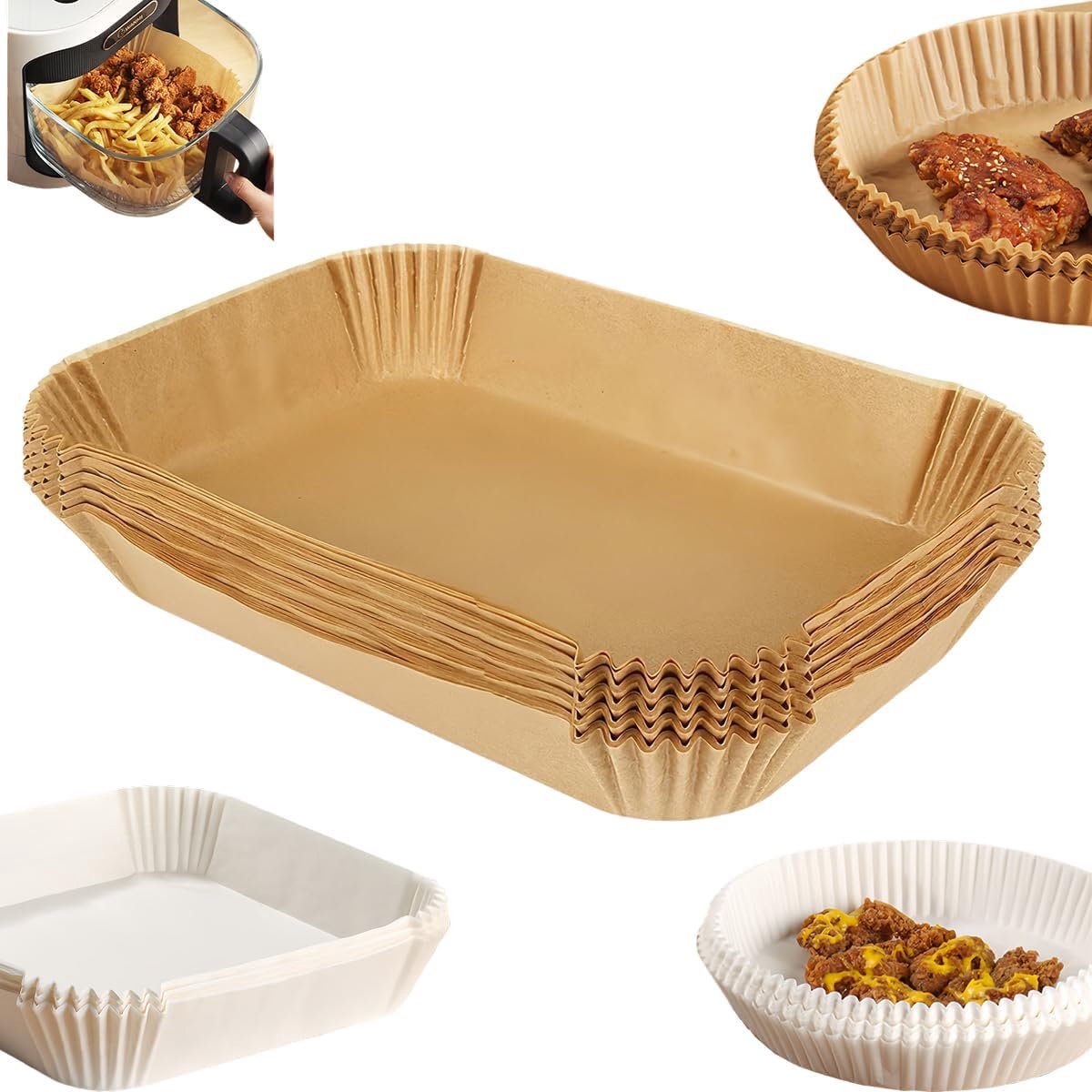 100x Wegwerp Bakpapier Inlegvellen voor Airfryer en Heteluchtfriteuse - Vierkant