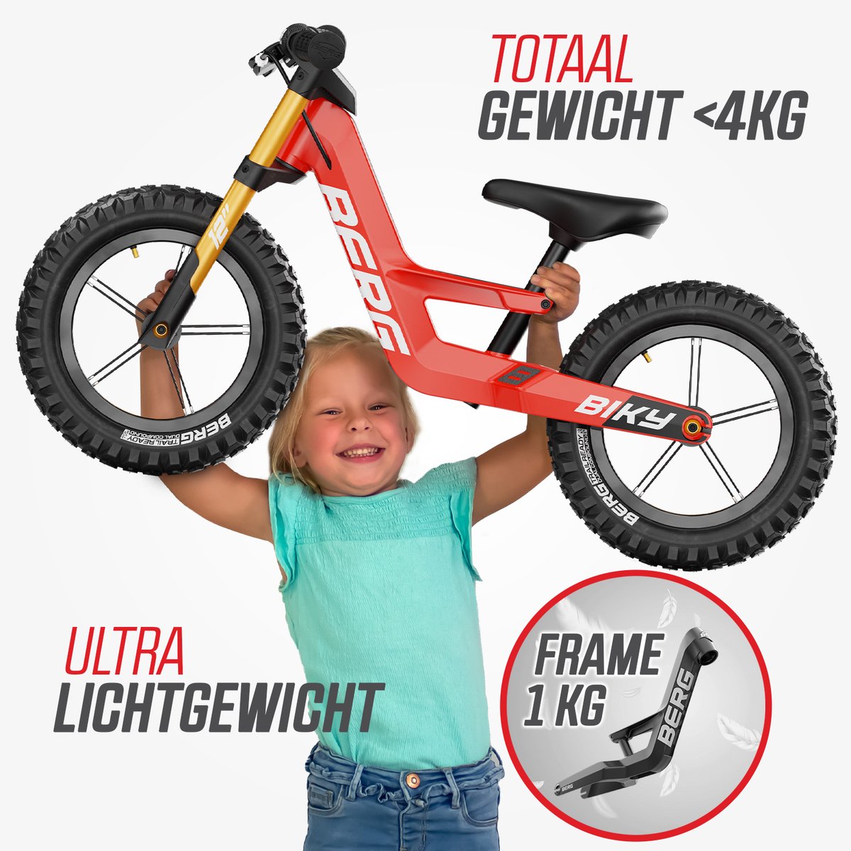 BERG Biky Cross Red Loopfiets - 12 inch - Met handrem thumbnail 2