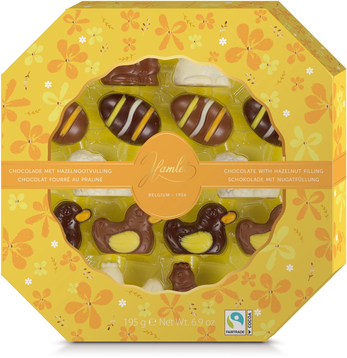 Luxe Hamlet pralines - bonbons - paas chocolade met hazelnootvulling - Pasen - geschenk - 250 gram - melk - puur - wit