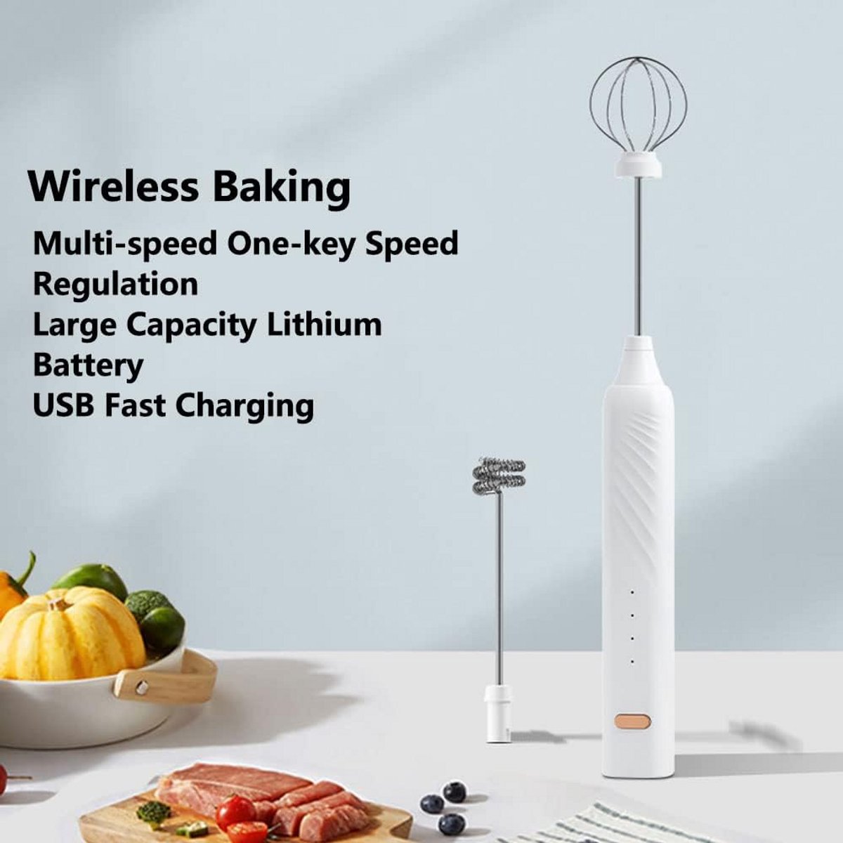 Draadloze Handmixer Elektrisch - Draagbare Garde met 3 Snelheden voor Beslag en Mixen