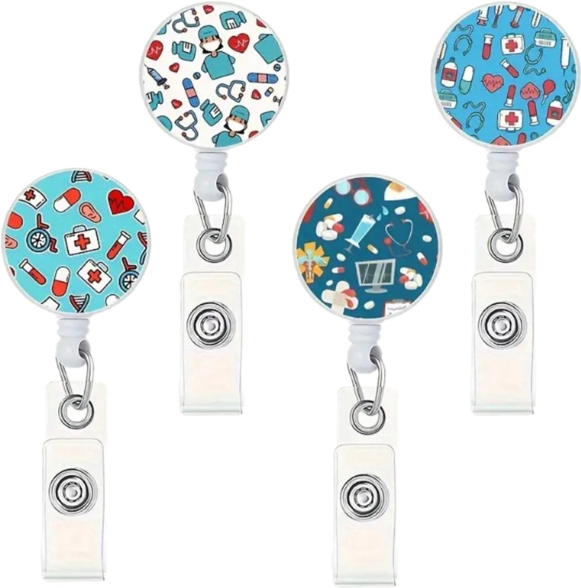 Mj Joys® - Badgehouder met trekkoord - 4-delige Set - Uitschuifbare Badgehouders met Clip - Badgehouder met afrolmechanisme - Badgehouder met trekkoord - Badge Houder - Badge - Badge houder verpleegkundige