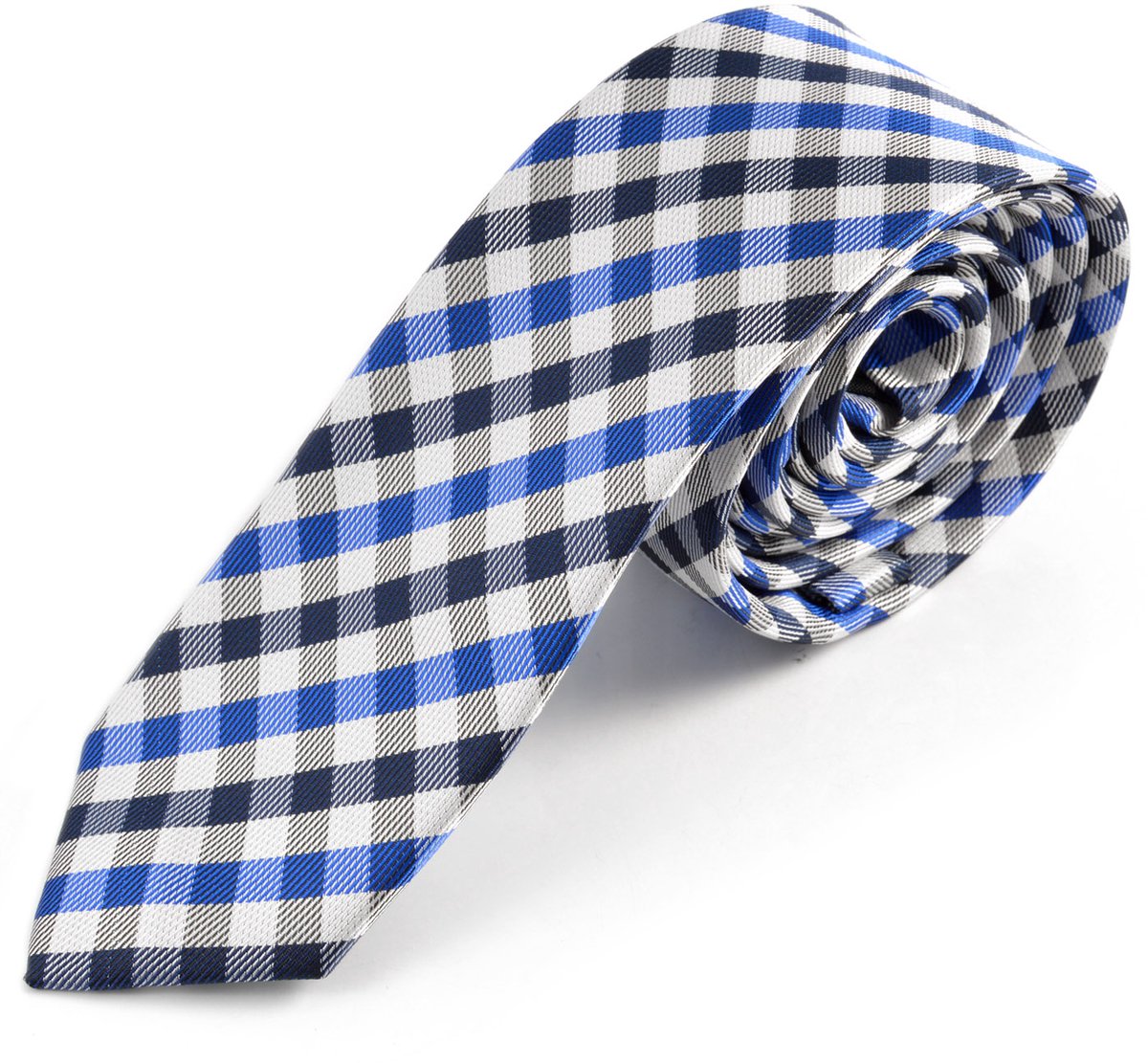 Blauw / wit geruite Stropdas