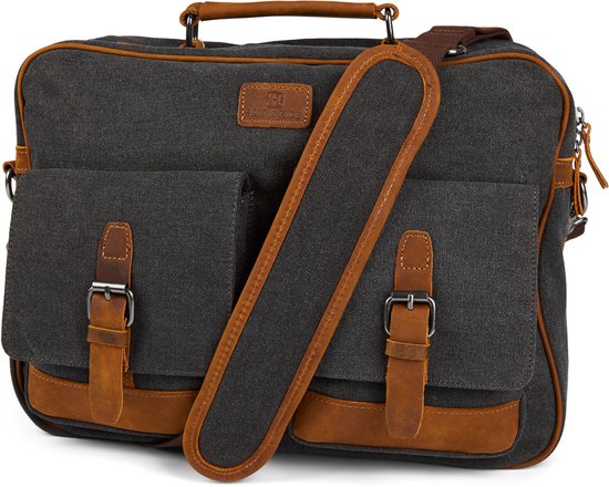 Sac Messenger Simon en toile grise et havane