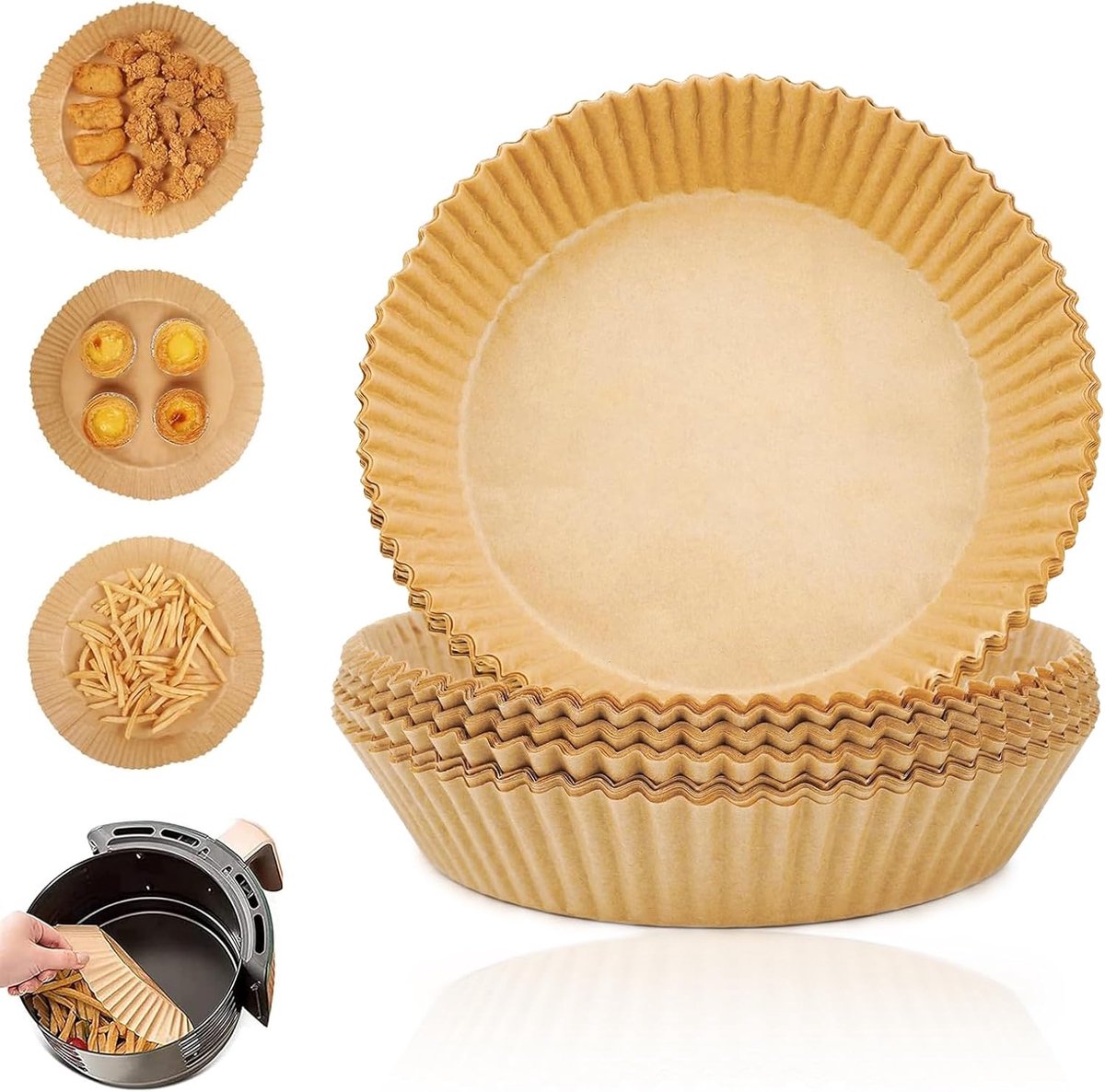 Imperatoris - Bakpapier airfryer - 100 stuks - bakpapier - Airfryer Accesoires - bakpapier rond - 24 x 20 x 4.5 cm - 3 - 4.5 L - Bakpapiervellen - airfryer wegwerpbakjes - Hittebestendig en Vetvrij Airfryer Bakpapier