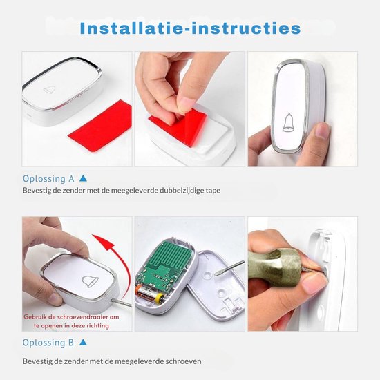 Aura® Draadloze Deurbel met 2 Ontvangers - Deurbelset - Beldrukker - Deurbellen - 36 melodieën - Waterdicht - 300 m bereik - 1 Zender - Wit - ‎19cm x 9cm x 9 cm — afbeelding 3