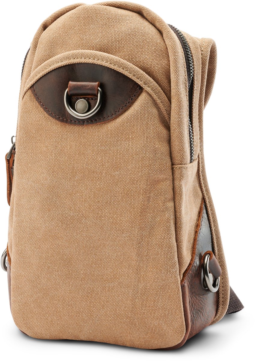 Schoudertas van Lichtbruin Canvas en Bruin Leer