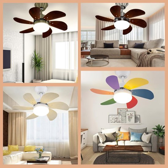 Glitzerlife– plafond ventilator met verlichting - Ventilator lamp plafond - stille plafondventilator - stil met afstandsbediening en timer - Ø75 cm - gekleurd - plafondlamp met ventilator voor woonkamer en slaapkamer van Glitzerlife — afbeelding 5