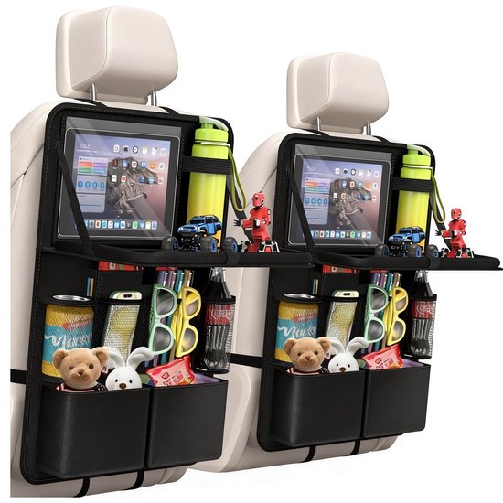 BOTC Autostoel Organizer met Tablet Houder - Waterdicht - 13 zakken - Set van 2 - Luxe & stevige autostoel organizer - Zwart