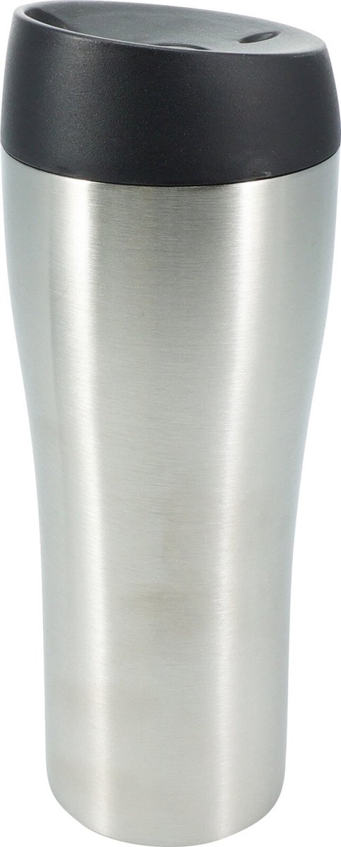 Cookinglife Travel Cup - Thermofles - Thermosbeker - Drinkbeker To Go - Travel Mug - Voor Warme en Koude Dranken - RVS Zilver/Zwart - Lekvrij Deksel Dubbelwandig - 350 ml