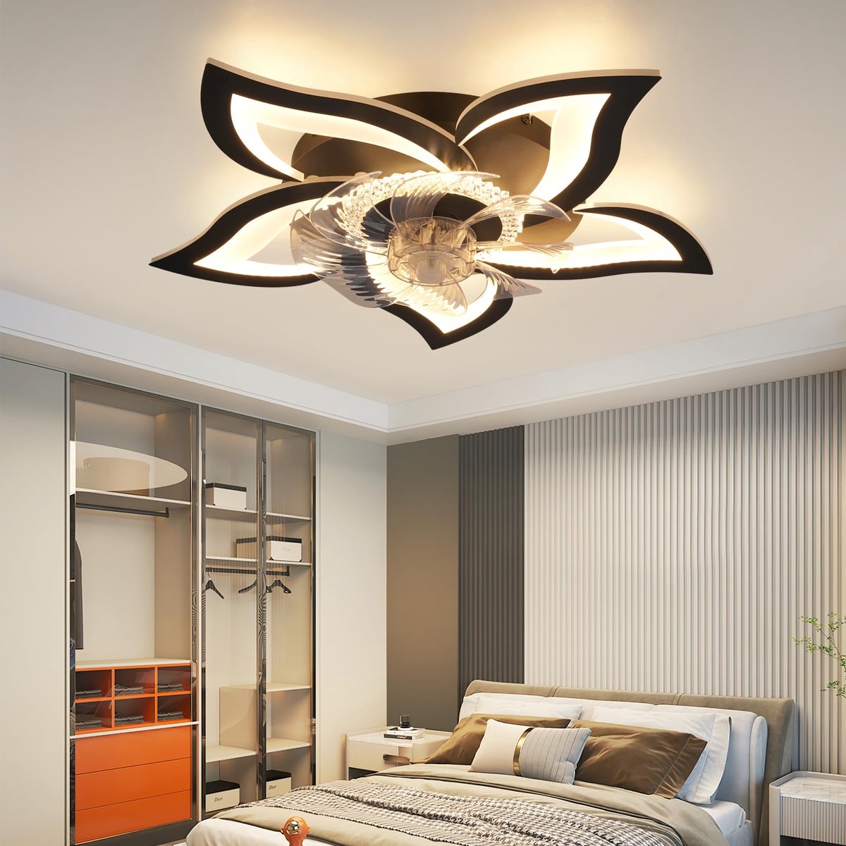 Glitzerlife - Plafond ventilator met verlichting - Moderne LED plafondlamp met ventilator - Stil 48 W - Afstandsbediening - Dimbaar - 3 kleurtemperaturen - 6 windsnelheden - Timer & nachtmodus - Zwart - Plafondlampen woonkamer slaapkamer